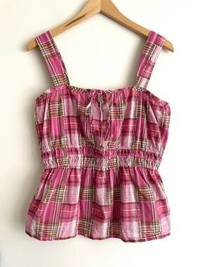 Anthropologie Pilcro Madras Plaid Cotton Peplum Tank Sleeveless Top NWT